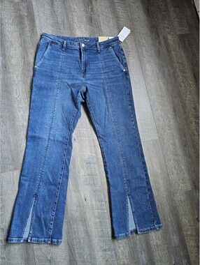 Michael Kors Women's Medium Indigo Denim Jeans Flared Button Logo 5-Pocket